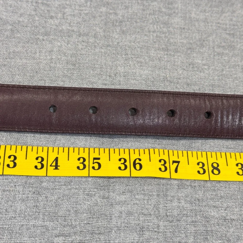 Polo Ralph Lauren Mens Burgundy Italian Leather Belt Size 36 Silver Logo Plaque